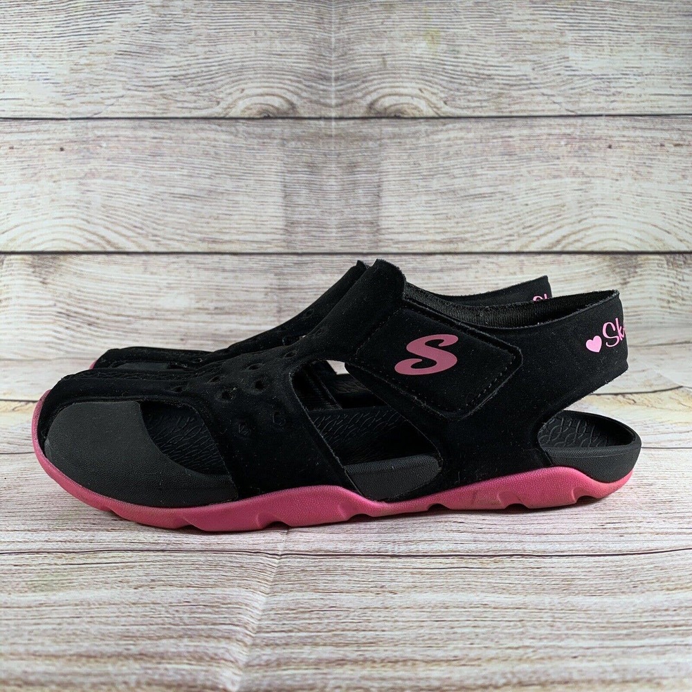 Skechers Girls Size 4 SIDE WAVE HEART BLISS Black Pink Sandals 86624L